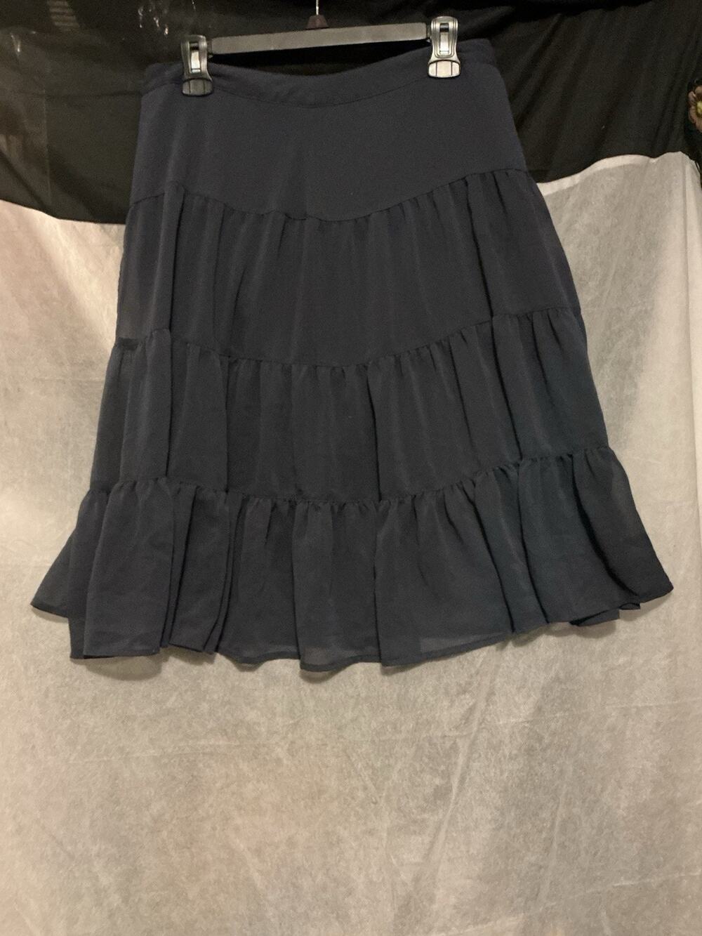 George Chiffon Navy Blue Lined Ruffle Midi Length Maxi Skirt SZ 12 Layered